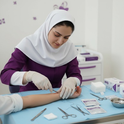 زدن بخیه و کشیدن بخیه در محل